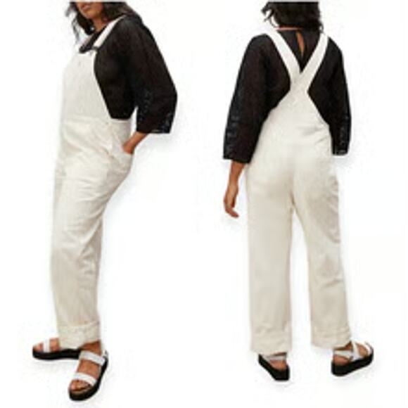 Everlane Utility Canvas Overalls Ivory Womens Size 4 - Picture 1 of 8